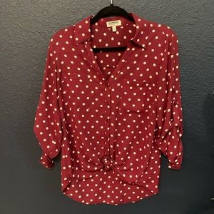 Express Slim Fit Portofino Shirt Maroon Polka Dot